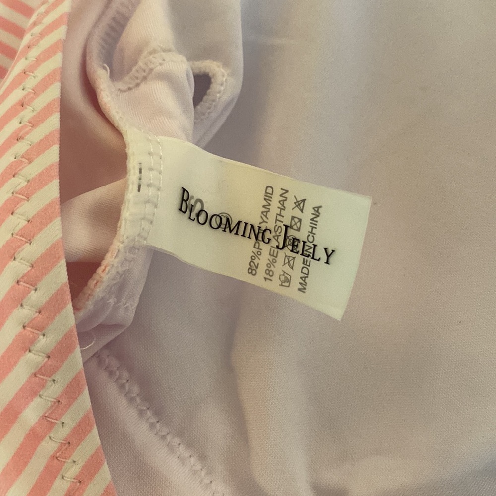 NWOT Blooming Jelly one-piece pink and white striped suit with lace and eyelet - Picture 6 of 7